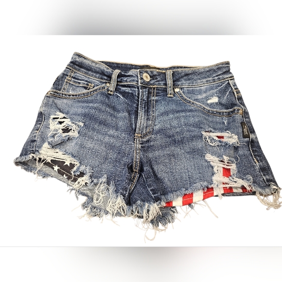 Silver Jeans Pants - Silver‎ Jeans Co. Boyfriend Distressed Denim Shorts American Flag Patchwork 25